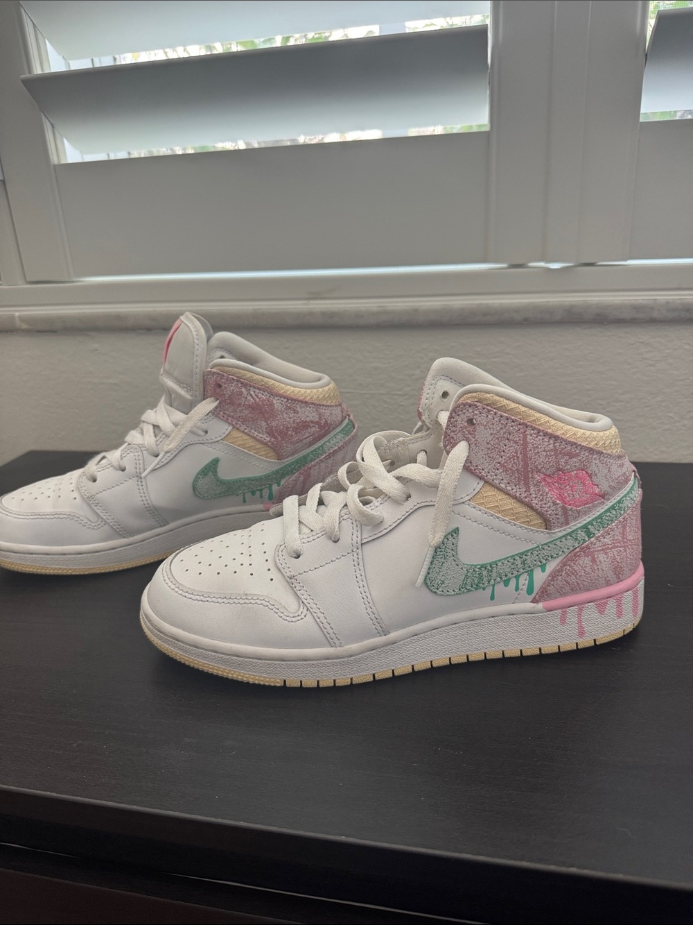 Nike Kids White High-Top Sneakers with Pink and Mint Green Accents